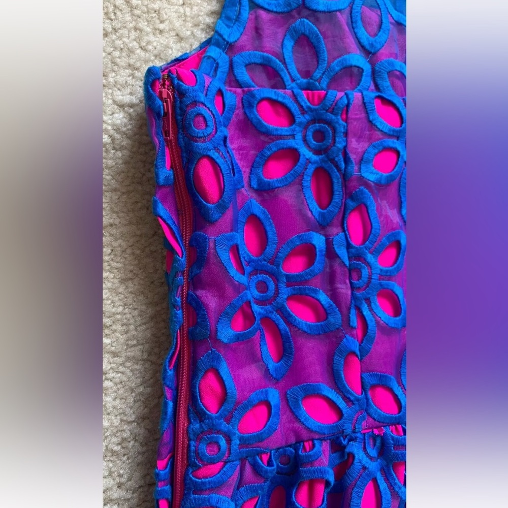 Lilly Pulitzer Pemberton Dress Sz 2 Royce Blue Daisy Floral Eyelet Retro Twee - Picture 9 of 14